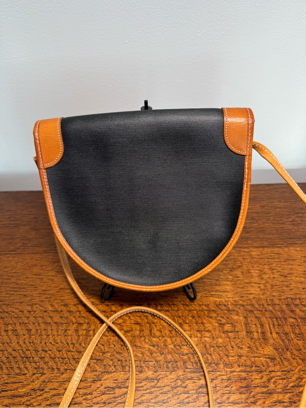 Christian Dior Vintage Black & Tan Canvas w/Leather-Trim Crescent Crossbody - Picture 2 of 11